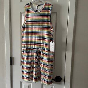 New Classic Prep Girls Addie Romper Watercolor Painted Stripe Shortall Size XL